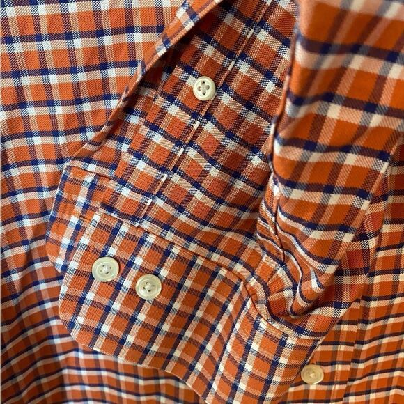 Brooks Brothers Men’s Sz XL Orange Blue Plaid Classic Button Down Collar Shirt - Picture 6 of 7
